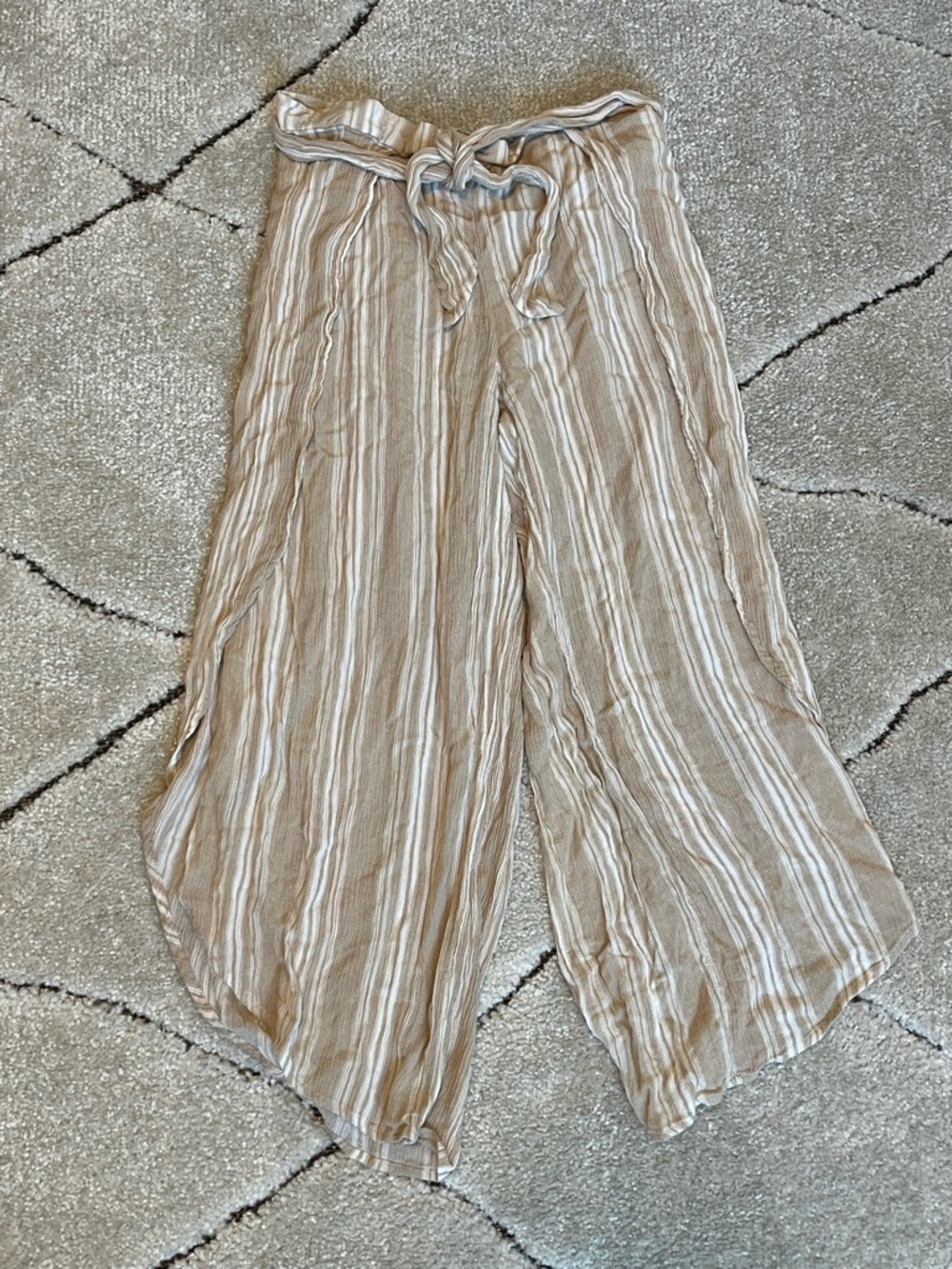 Boho flowy striped side slit pants